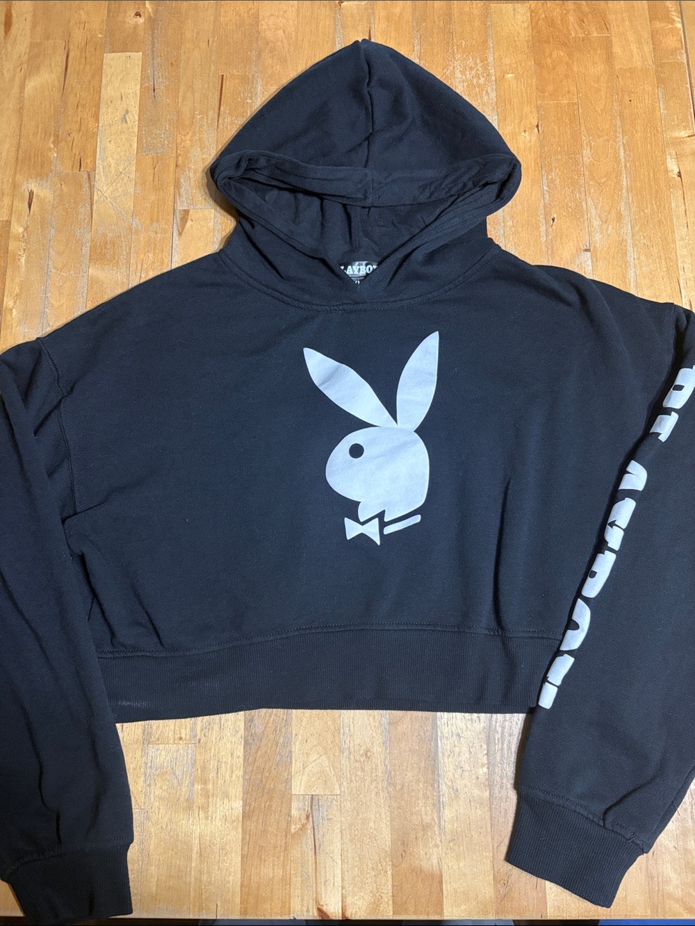 PLAYBOY Black Cropped Hoodie